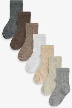 Next Neutral Cotton Rich Fine Rib Socks 7 Pack 3-5.5 Jnr