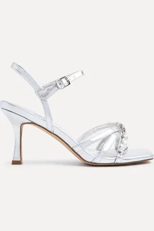 Linzi Silver Eva Diamante Heeled Sandals With Wrap Around Ankle Strap AU 10 (EU 41)
