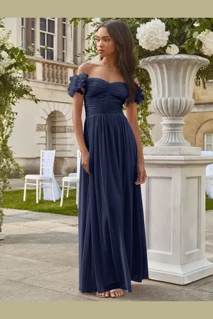 Lipsy London 3D Floral Trim Bardot Bridesmaid Maxi Dress AU 16