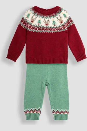 JoJo Maman Bébé Red Christmas Fair Isle Pattern Knitted Jumper & Leggings Set Upto 3 Months (50
