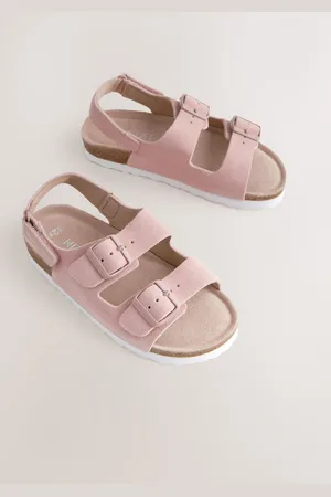 Next Pink Suede Wide Fit (G) Touch Fastening Strap Corkbed Sandals AU 13.5 (EU 32.5)