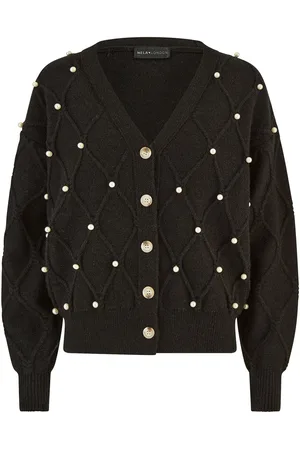 Yumi Black Pearl Cable Knit Cardigan M