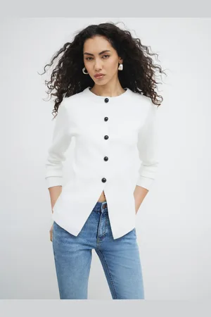 River Island White Collarless Button Up Cardigans M