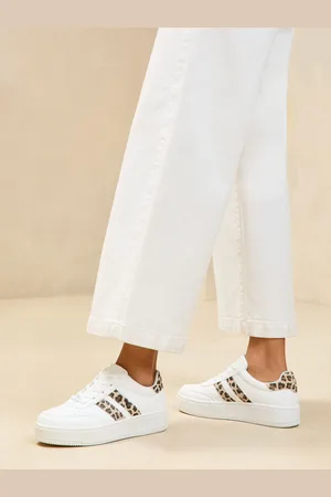 Lipsy London Neutral Flat Chunky Flatform Lace Up Stripe Faux Leather Trainers AU 6 (EU 37)