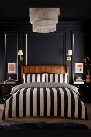 Laurence Llewelyn-Bowen Black Festivo Circus Stripe 100% Cotton Duvet Cover Set King