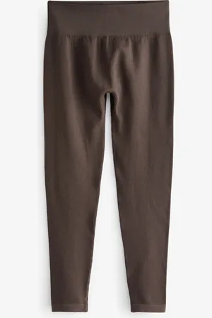 Next Chocolate Brown Ribbed Seamless High Waist Leggings L Long