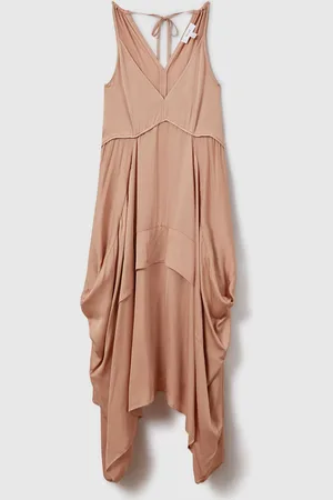 Reiss Demi Viscose Side Pleat Asymmetric Midi Dress 10
