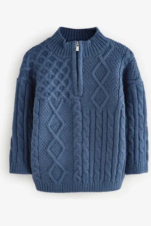 Next Navy Blue Cable Knit Zip Neck Jumper (3mths-7yrs) 4