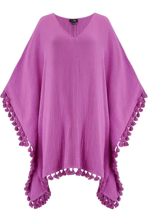 Pour Moi Purple Double Cloth Fringe Trim 100% Cotton Kaftan UK 8