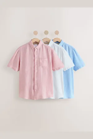 Next Cotton Linen Blend Short Sleeve Shirt Multipack M