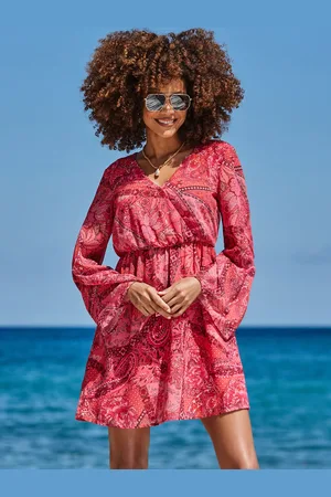Sosandar Paisley Print Fluted Sleeve Wrap Dress AU 18