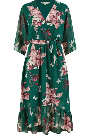 Yumi Floral Kimono Dipped Hem Dress AU 22