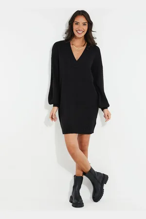 Threadbare Curve V-Neck Knitted Jumper Dress AU 20