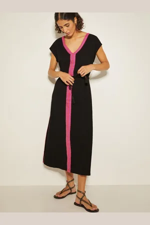 Monsoon Black Estela Jersey Embroidered 100% Cotton Kaftan S