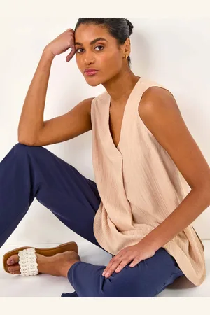 Roman Natural Textured Pleat Front Vest Top AU 12