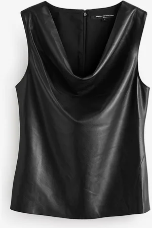 French Connection Black Elettra PU Cowl Neck Sleeveless Top M