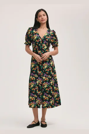 Finery London Alia Crepe Floral Print Midi Tea Dress AU 12