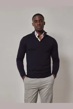 Hawes & Curtis Blue Merino 1/2 Zip Jumper XL