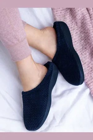 Totes Navy Isotoner Popcorn Terry Mules Slippers AU 10 (EU 41)