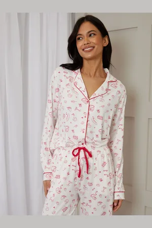 Threadbare White Printed Long Button Through Pyjamas AU 12