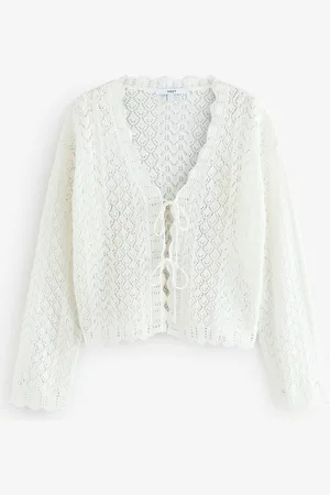 Next White Ecru Lace Knit Tie Front Cardigan with Linen XL Reg