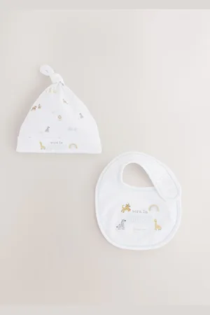 Next White Born in 2025 Hat and Bib Baby Set 2 Piece (0-12mths) 3
