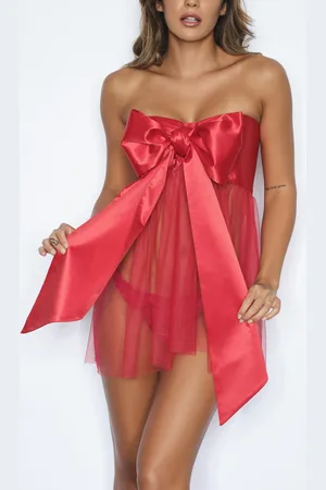 Ann Summers Red All Wrapped Up Satin Bow Dress L-XL