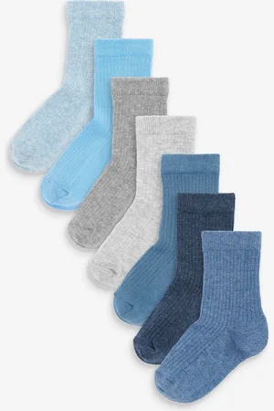 Next Blue/Navy Cotton Rich Fine Rib Socks 7 Pack 3-5.5 Jnr