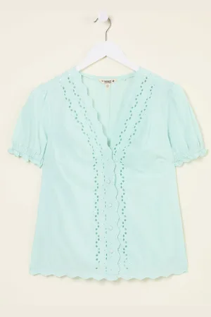 Fat Face FatFace Aguste Mint Green Broderie Blouse 14