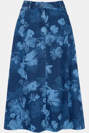Whistles Chalk Print Denim Midi 100% Cotton Skirt AU 14