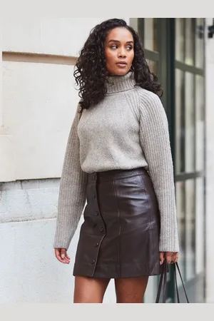 Sosandar Grey Mocha Grey Stitch Detail Roll Neck Jumper M