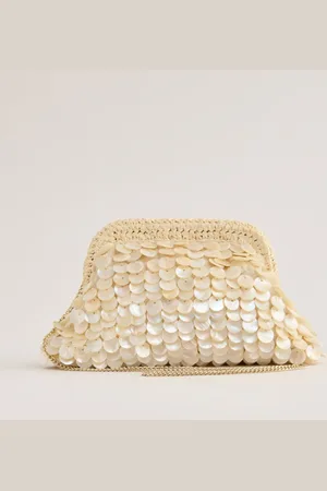 Lipsy London Cream Raffia Shell Clutch 100% Cotton Bag One