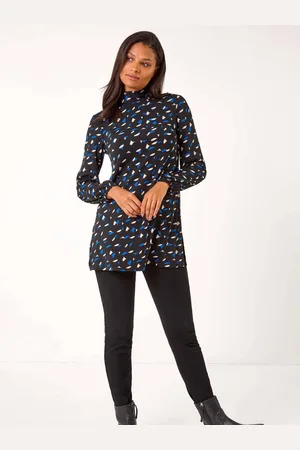 Roman Blue Abstract Print High Neck Tunic Top AU 10