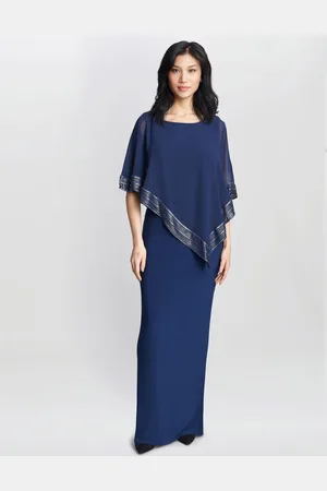 Gina Bacconi Natural Amber Maxi Asymmetrical Cape Dress AU 14