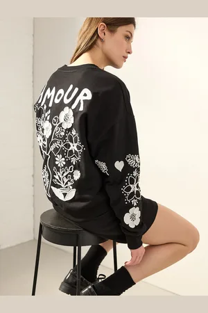 Next Navy Blue/Ecru Amour Love Heavily Embroidered Luxe Back Graphic 100% Cotton Sweatshirt M