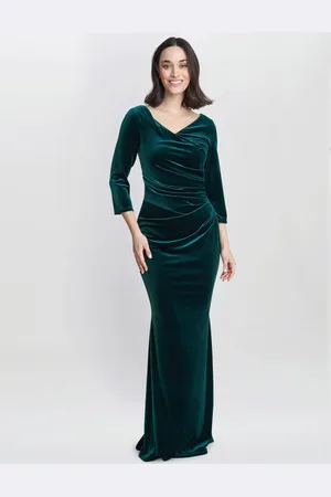 Gina Bacconi Sophie Velvet Maxi Dress With 3/4 Sleeve AU 20