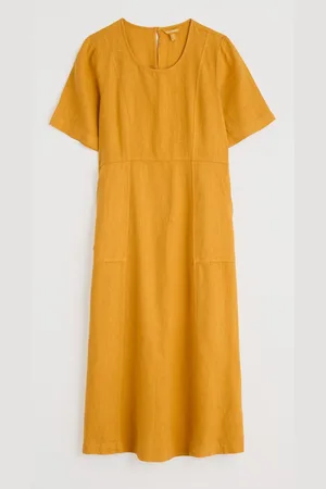 Seasalt Cornwall Petite Grass Wave 100% Linen Midi Dress AU 16