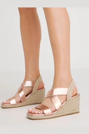 Simply Be Rose Gold Elastic Crossover Espadrille Wedge Sandals In Extra Wide Fit AU 8 (EU 39.5)