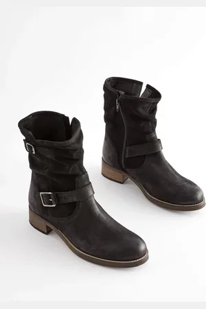 Next Black Extra Wide Fit Forever Comfort Leather Slouch Ankle Boots AU 10 XW (EU 42)