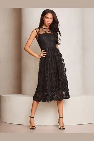 Lipsy London Premium 3D Floral Mesh Prom Midi Dress AU 6
