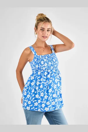 JoJo Maman Bébé Floral Shirred Maternity 100% Cotton Top L