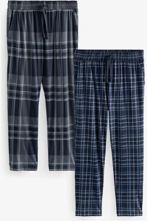 Next Black/Navy Blue Check Jersey 100% Cotton Pyjama Bottoms 2 Pack S Reg