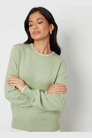 Threadbare Green Contrast Edge Balloon Sleeve Knitted Jumper AU 14