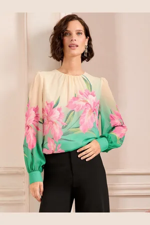 Love & Roses Green Floral Printed Crew Neck Blouse AU 16
