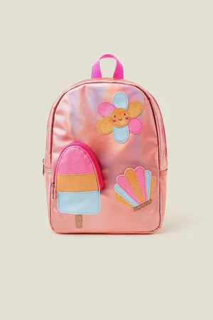 Accessorize Pink Girls Ice Cream Pocket Metallic Backpack One