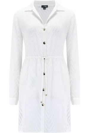Pour Moi Chevron Stripe Button Through Chiffon Beach Shirt AU 16