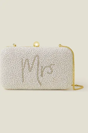Accessorize Natural Bridal Mrs Hardcase Clutch Bag one