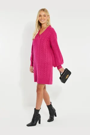 Threadbare V-Neck Chunky Cable Knit Jumper Dress AU 12