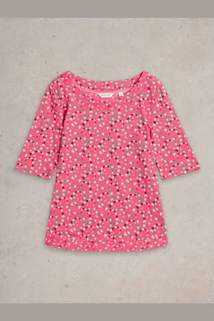 White Stuff Pink Weaver Jersey 100% Organic Cotton Blouses AU 12