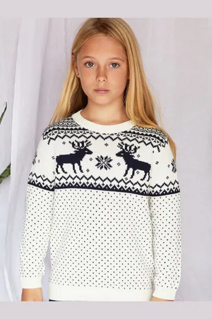 The Little Tailor Kids Christmas 100% Cotton Reindeer Pattern Jumper 8